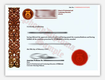 UTM Universiti - Fake Diploma Sample from Malaysia
